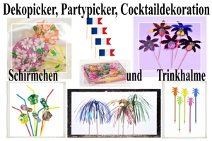 Deko-Picker, Party-Picker, Cocktaildeko, Eis-und-Frucht-Schirmchen, Trinkhalme