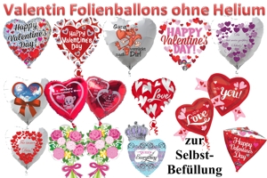 Luftballons aus Folie zu Liebe und Valentinstag ohne Helium