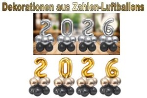 Dekorationen aus Zahlen-Luftballons zu Silvester