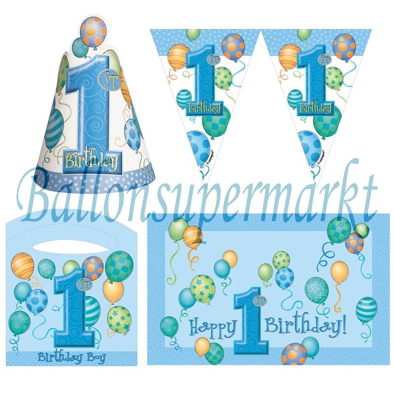 Hochstuhl Dekorations Set Zum 1 Geburtstag Junge Blue Balloons