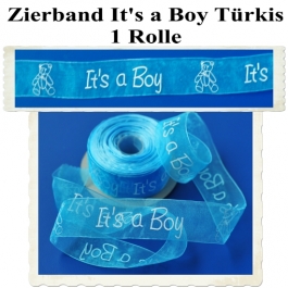 Deko-Zierband, Stoff-Schmuckband, It's a Boy, Türkis, Junge, Boy, 1 Rolle
