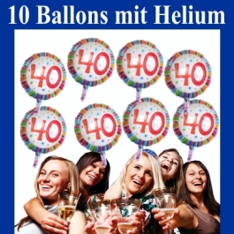 10 Luftballons, Zahl 40 zum 40. Geburtstag mit Helium zum Versand auf die Geburtstagsparty
