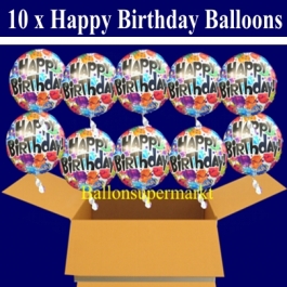 10 Geburtstags-Luftballons, Happy Birthday Balloons, Holografische Ballons mit Helium