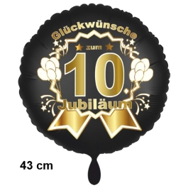 Luftballon aus Folie zum 10. Jahrestag und Jubiläum, 43 cm, schwarz,  inklusive Helium