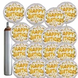 100 Happy Birthday Luftballons mit Heliumflasche
