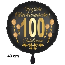 Luftballon aus Folie zum 100. Jahrestag und Jubiläum, 43 cm, schwarz, Satin,  inklusive Helium