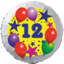 Sterne und Ballons 12, Luftballon aus Folie zum 12. Geburtstag, ohne Ballongas