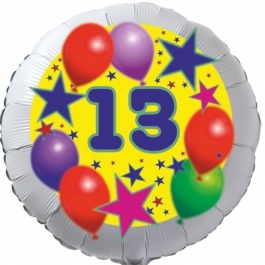 Sterne und Ballons 13, Luftballon aus Folie zum 13. Geburtstag, ohne Ballongas