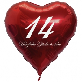 Zum 14. Geburtstag, roter Herzluftballon mit Helium