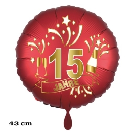 Luftballon aus Folie zum 15. Jahrestag und Jubiläum, 43 cm, rot,  inklusive Helium