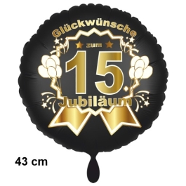 Luftballon aus Folie zum 15. Jahrestag und Jubiläum, 43 cm, schwarz, 