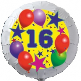 Sterne und Ballons 16, Luftballon aus Folie zum 16. Geburtstag, ohne Ballongas