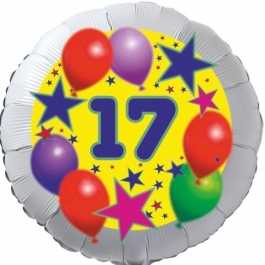 Sterne und Ballons 17, Luftballon aus Folie zum 17. Geburtstag, ohne Ballongas