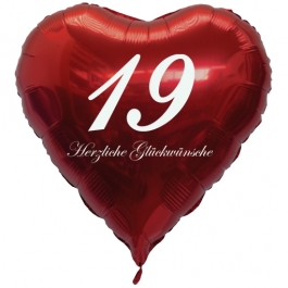 Zum 19. Geburtstag, roter Herzluftballon mit Helium