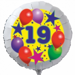 Luftballon aus Folie zum 19. Geburtstag, weisser Rundballon, Sterne und Luftballons, inklusive Ballongas