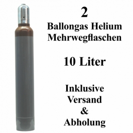 2 Ballongas Helium 10 Liter, 14 Tage Verleih, Mehrwegflaschen