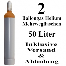 2 Ballongas Helium 50 Liter Mehrwegflaschen