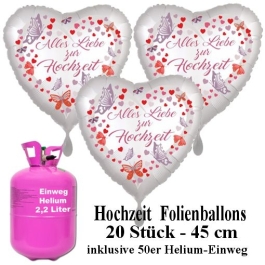 Alles Liebe zur Hochzeit. Herzballons aus Folie zur Hochzeit mit Helium Einweg