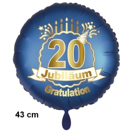 Luftballon aus Folie zum 20. Jahrestag und Jubiläum, 43 cm, blau