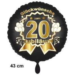 Luftballon aus Folie zum 20. Jahrestag und Jubiläum, 43 cm, schwarz