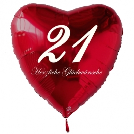 Zum 21. Geburtstag, roter Herzluftballon mit Helium