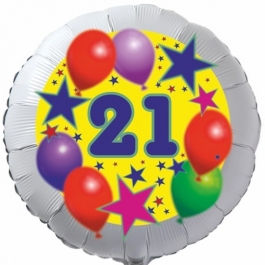 Sterne und Ballons 21, Luftballon aus Folie zum 21. Geburtstag, ohne Ballongas
