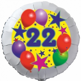 Sterne und Ballons 22, Luftballon aus Folie zum 22. Geburtstag, ohne Ballongas