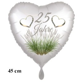 25 Jahre. 45 cm großer Herzluftballon mit Helium zur Silbernen Hochzeit
