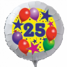 Luftballon aus Folie zum 25. Geburtstag, weisser Rundballon, Sterne und Luftballons, inklusive Ballongas
