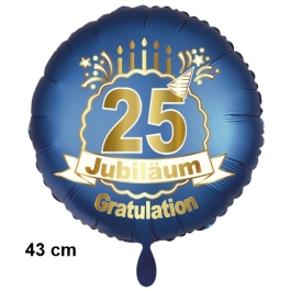 Luftballon aus Folie zum 25. Jahrestag und Jubiläum, 43 cm, blau,  inklusive Helium