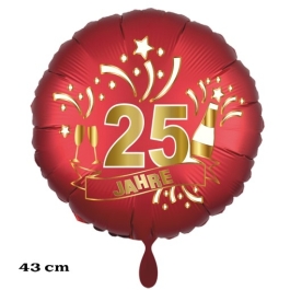 Luftballon aus Folie zum 25. Jahrestag und Jubiläum, 43 cm, rot,  inklusive Helium