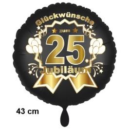 Luftballon aus Folie zum 25. Jahrestag und Jubiläum, 43 cm, schwarz,  inklusive