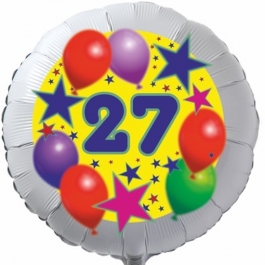Sterne und Ballons 27, Luftballon aus Folie zum 27. Geburtstag, ohne Ballongas