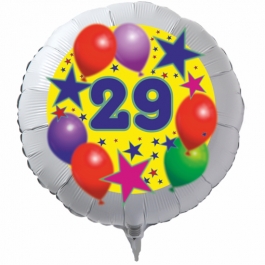 Luftballon aus Folie zum 29. Geburtstag, weisser Rundballon, Sterne und Luftballons, inklusive Ballongas