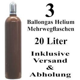 3 Ballongas Helium 20 Liter Mehrwegflaschen