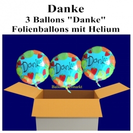 Danke sagen mit Ballon, 3 Luftballons aus Folie Danke, mit Helium