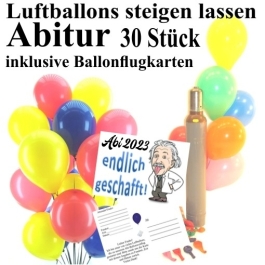 30 Luftballons mit Ballonweitflugkarten zum Abitur steigen lassen, Ballons Helium Set zur Abiturfeier