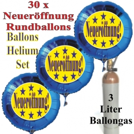 30 "Neueröffnung" Sternchen Rundballons aus Folie in Blau mit 3 Liter Ballongas