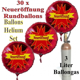 30 "Neueröffnung" Stars Rundballons aus Folie in Rot mit 3 Liter Ballongas