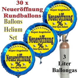 30 "Neueröffnung" Super Angebote Rundballons aus Folie in Blau mit 3 Liter Ballongas