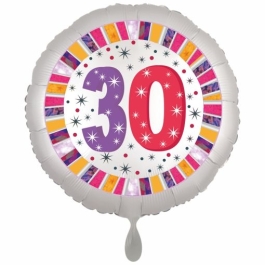 Luftballon aus Folie, weiß, rund, 45 cm, zum 30. Geburtstag