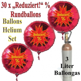 30 "Reduziert! %" Star Rundballons aus Folie in Rot mit 3 Liter Ballongas