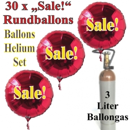 30 "Sale!" Rundballons aus Folie in Rot mit 3 Liter Ballongas