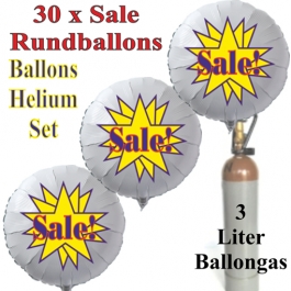 30 "Sale!" Star Rundballons aus Folie in Weiß mit 3 Liter Ballongas