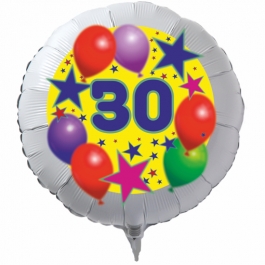 Luftballon aus Folie zum 30. Geburtstag, weisser Rundballon, Sterne und Luftballons, inklusive Ballongas