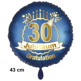 Luftballon aus Folie zum 30. Jahrestag und Jubiläum, 43 cm, blau