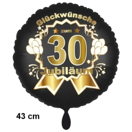 Luftballon aus Folie zum 30. Jahrestag und Jubiläum, 43 cm, schwarz