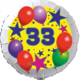 Sterne und Ballons 33, Luftballon aus Folie zum 33. Geburtstag, ohne Ballongas