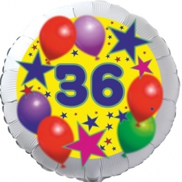 Sterne und Ballons 36, Luftballon aus Folie zum 36. Geburtstag, ohne Ballongas