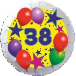 Sterne und Ballons 38, Luftballon aus Folie zum 38. Geburtstag, ohne Ballongas